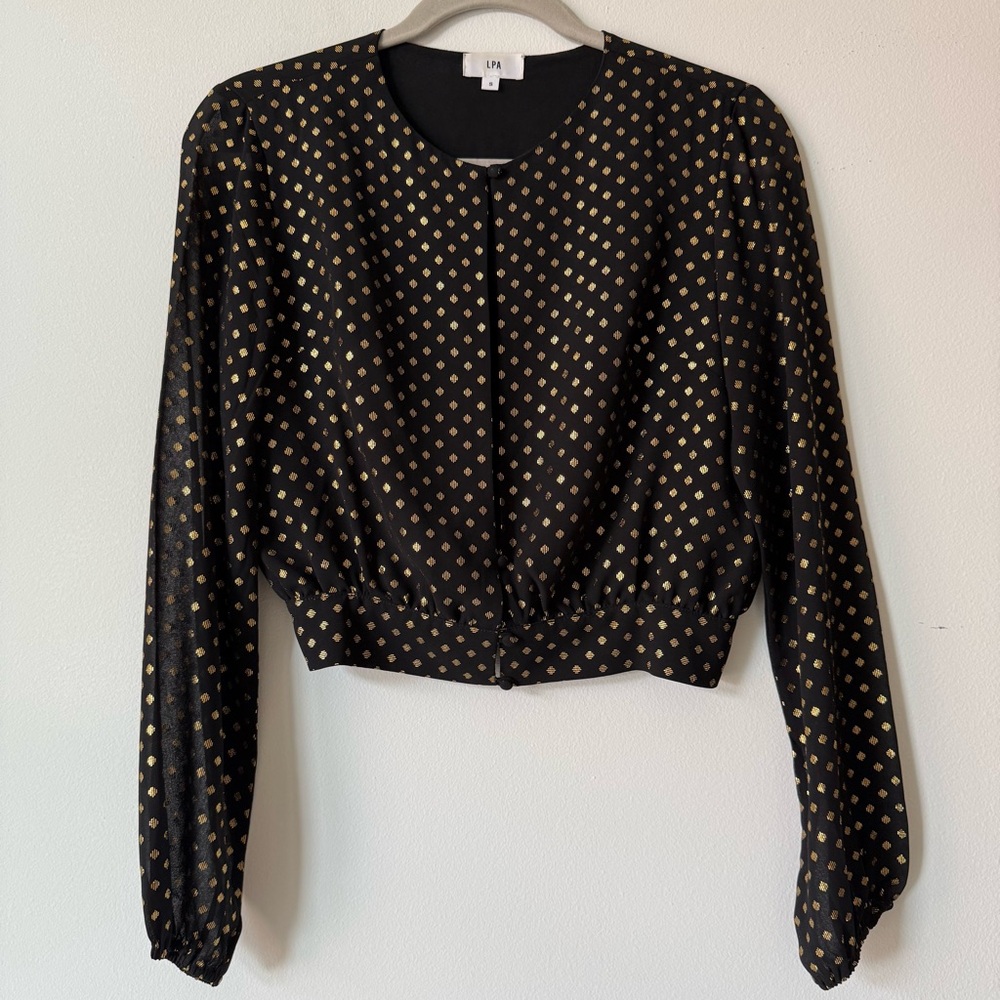 LPA Black Blouse with Gold Pattern